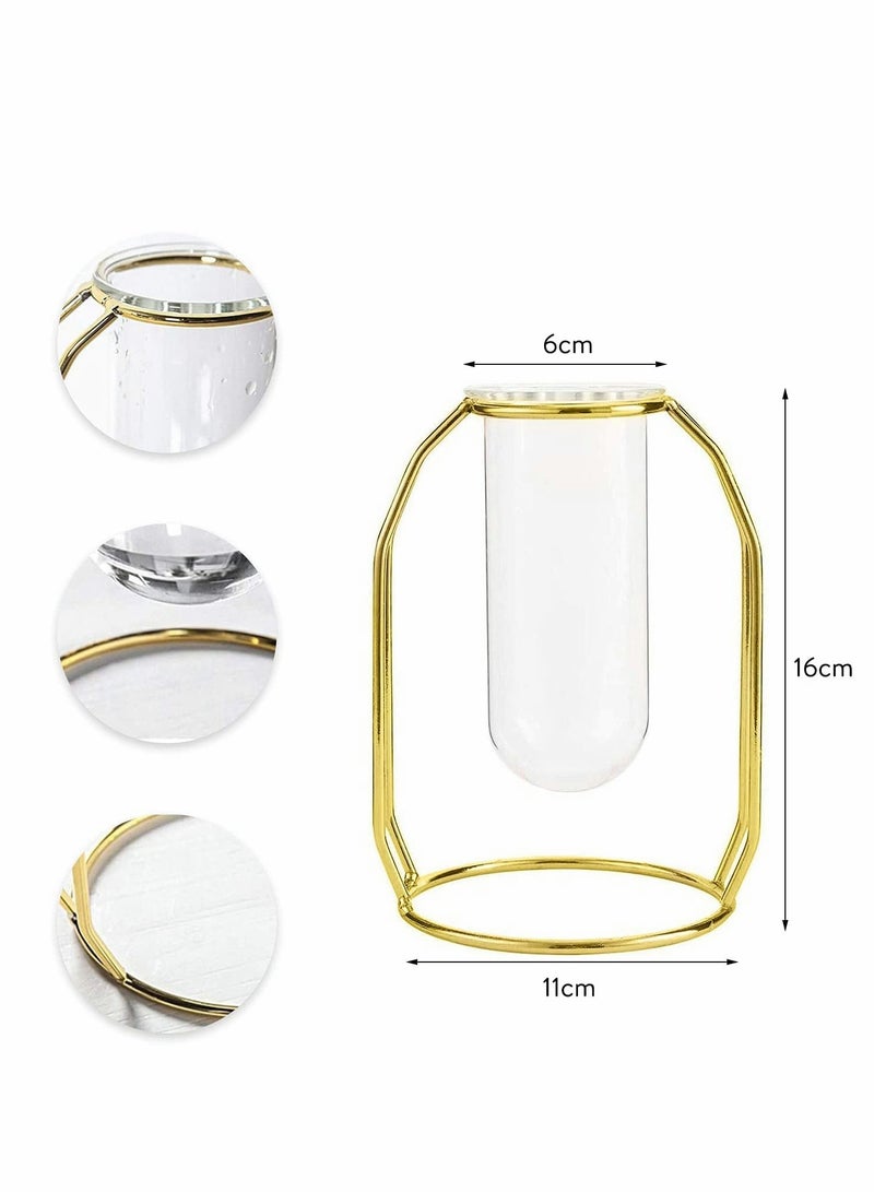 Elegant Glass Flower Vase with Gold Metal Frame, Test Tube Design for Hydroponic Plants, Perfect for Living Room, Balcony, Office, Weddings, Parties, and Floral Displays, Stylish Desktop Decor - Image 2