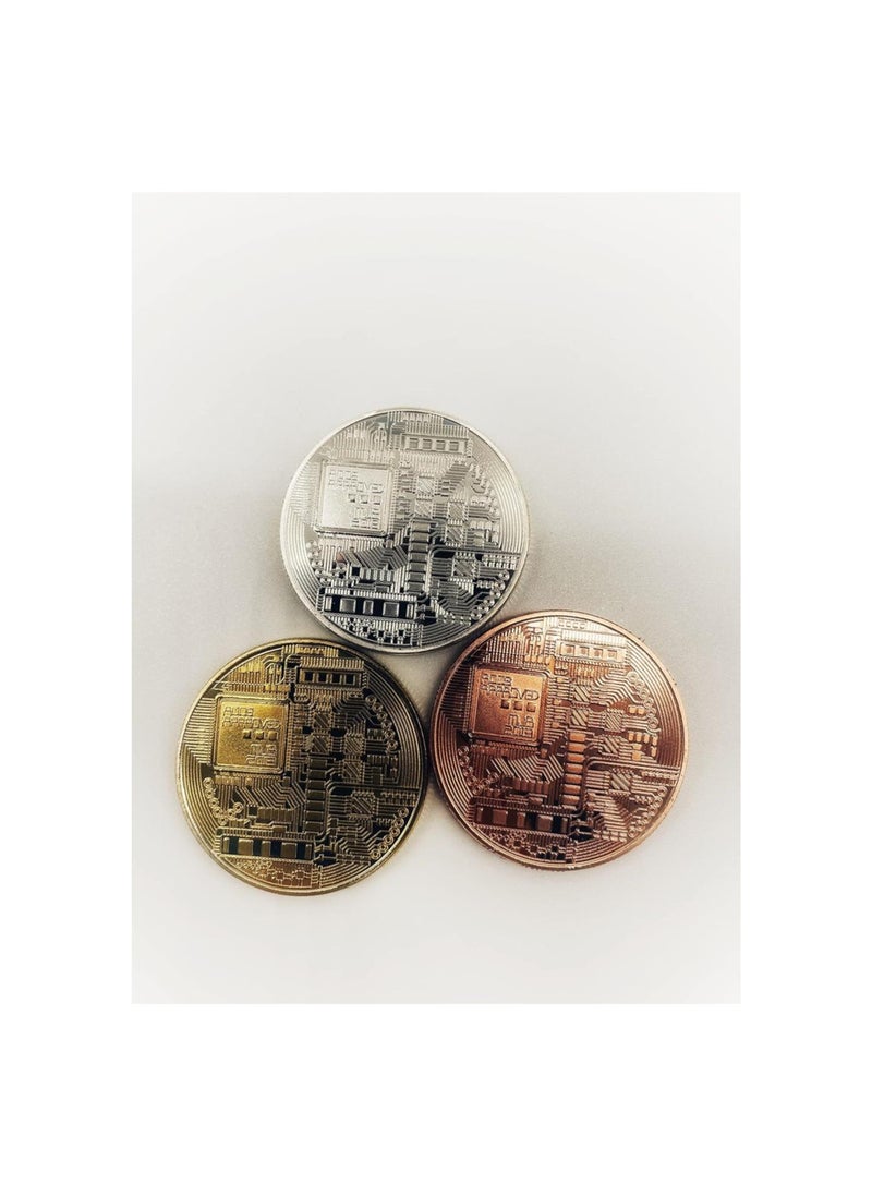 3Pcs Bitcoin Coin Physical Blockchain Cryptocurrency in Protective Collectable Gift Featuring Original Commemorative Tokens Chase Coin BTC Cryptocurrency Gold Silver and Bronze