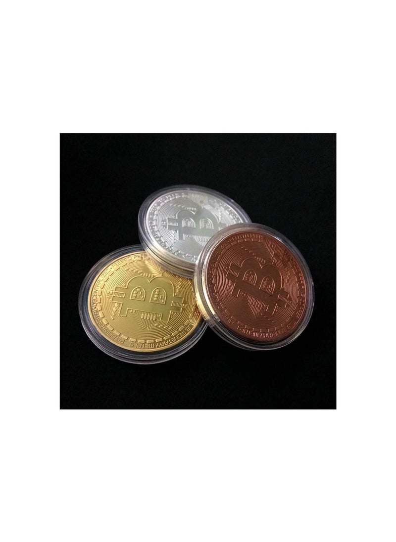 3Pcs Bitcoin Coin Physical Blockchain Cryptocurrency in Protective Collectable Gift Featuring Original Commemorative Tokens Chase Coin BTC Cryptocurrency Gold Silver and Bronze
