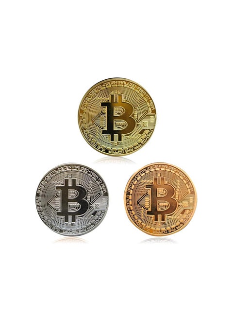 3Pcs Bitcoin Coin Physical Blockchain Cryptocurrency in Protective Collectable Gift Featuring Original Commemorative Tokens Chase Coin BTC Cryptocurrency Gold Silver and Bronze