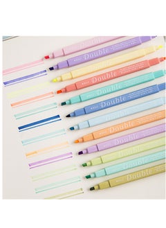 KASTWAVE Double Ended Highlighter 12Pcs Handbook Painting Oblique Head Round Head Square Rod Color Highlighter Set Quick Dry Highlighters for Journaling Note Taking School Supplies  - Image 3
