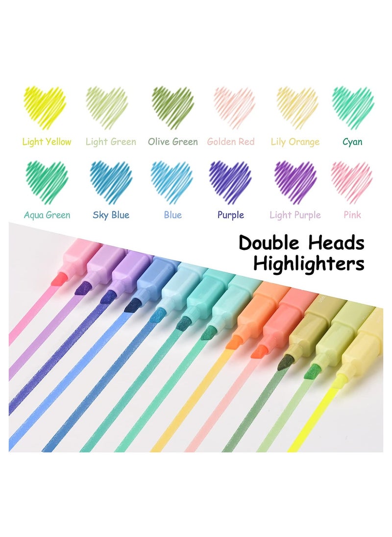 KASTWAVE - Double Ended Highlighter 12Pcs Handbook Painting Oblique Head Round Head Square Rod Color Highlighter Set Quick Dry Highlighters for Journaling Note Taking School Supplies - Image 1