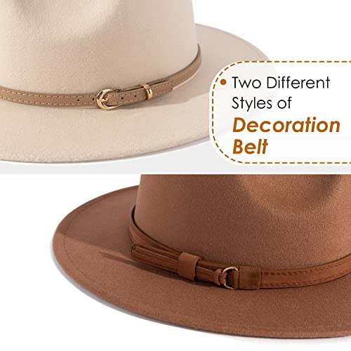 Lisianthus 2 Pack Women & Men Classic Wide Brim Belt Buckle Fedora Hat Set 6 - Image 3