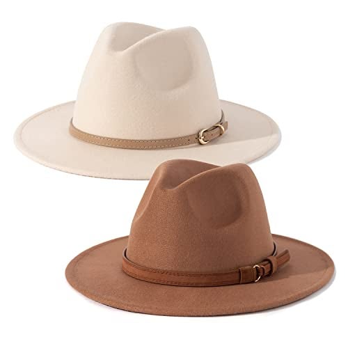 Lisianthus 2 Pack Women & Men Classic Wide Brim Belt Buckle Fedora Hat Set 6 - Image 1