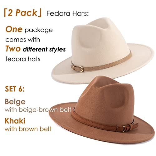 Lisianthus 2 Pack Women & Men Classic Wide Brim Belt Buckle Fedora Hat Set 6 - Image 4