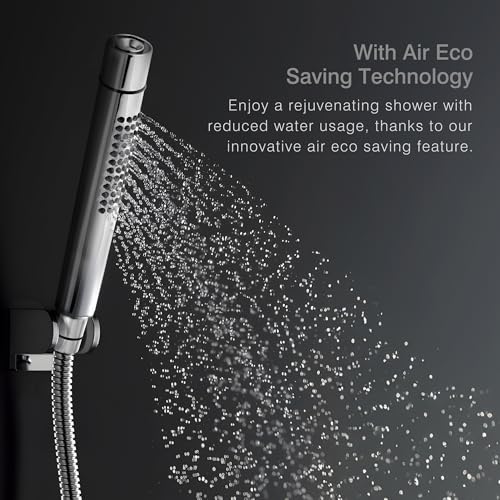 Hindware Italian Collection F500007CP 2-Flow Hand Shower for Bathroom | Brass Material | Chrome Plated | Wall Hook | Air Water Saving Technology | 2-modes of Shower - Jet Flow & Rain Flow - Image 5