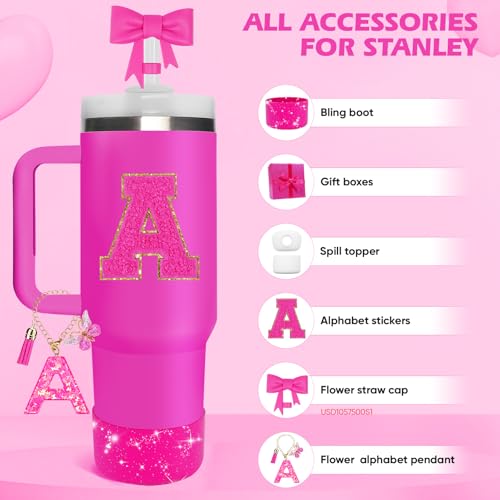 Miglaja Accessories Set for Stanley Cup Accessories - Gift Box Contain Straw Topper, Sillicone Boot, Letter Stickers and Pendants,Spill Stopper Set - Image 2