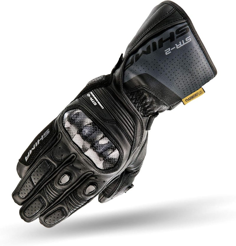 SHIMA STR-2 Men's Leather Motorbike Gloves - Armoured, Touchscreen Compatible, Black, 3XL - Image 1