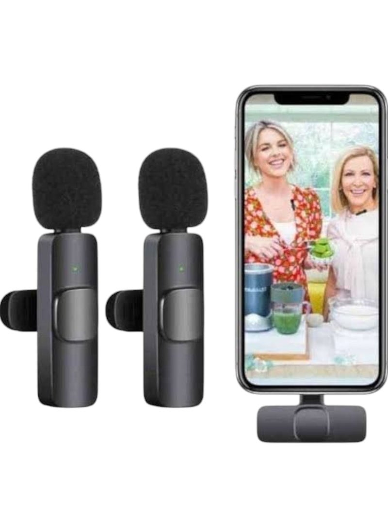 Generic K9 Dual Wireless Microphone, Mini Portable Recording Microphone with Receiver for All Type-C Cell Phones and iPhone Adapter Included - Black  - Image 2