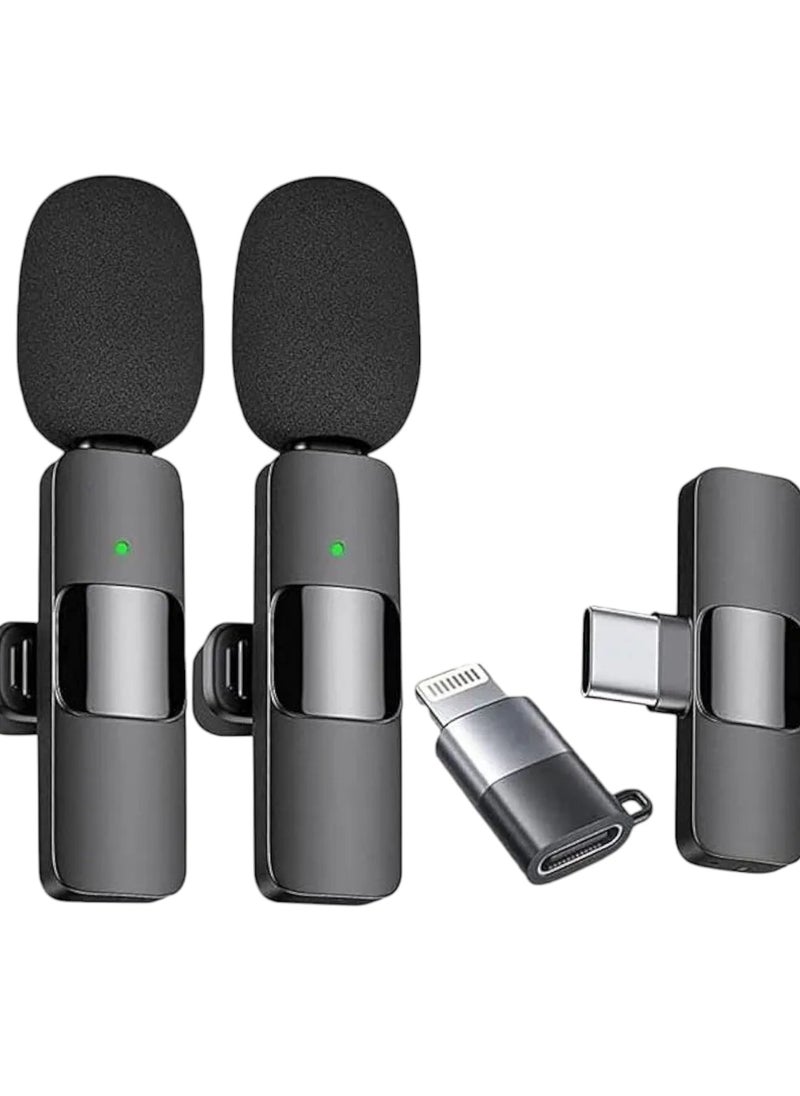 Generic K9 Dual Wireless Microphone, Mini Portable Recording Microphone with Receiver for All Type-C Cell Phones and iPhone Adapter Included - Black  - Image 3