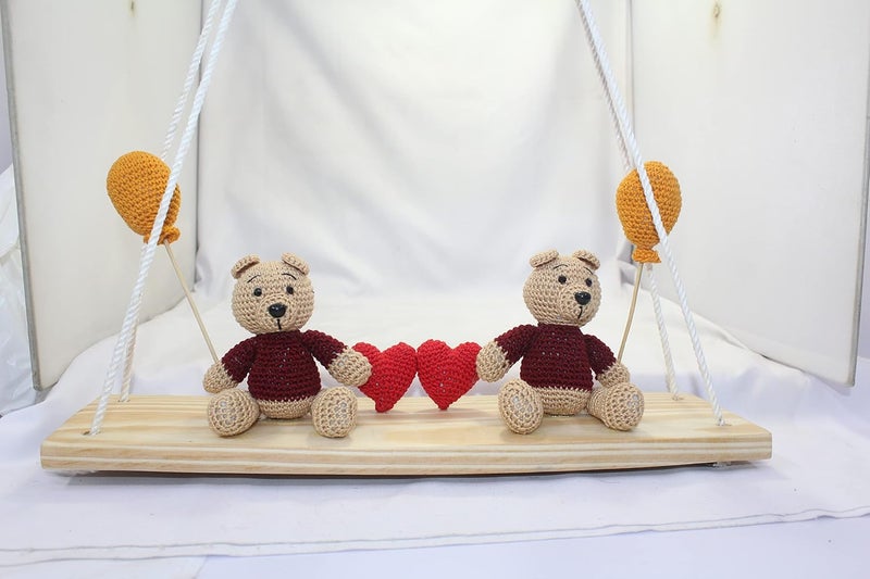 PH Artistic Handcrafted Hanging Wall Decor Shelf with Crochet amigurumi Teddy Bear for Home Decoration Birthday Gift