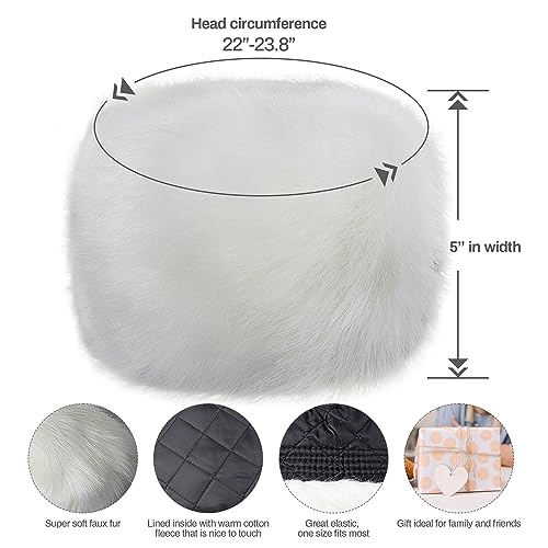 Dikoaina Faux Fur Cossack Russian Style Hat for Ladies Winter Hats for Women, White, Medium - Image 4