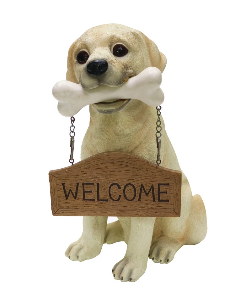 Nature's Mark Labrador Retriever Dog Puppy Statue with Reversible Welcome Sign and Go Away Sign Resin Garden Decor 12" H - Image 1