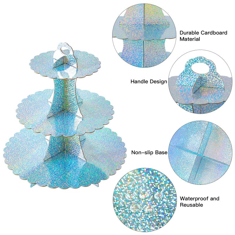 Soleebee 3-Tier Cupcake Stand, Cardboard Cupcake Tower, Dessert Cup Cake Stand Tower for Birthday Wedding Party Decoration, Cupcake Tier Stand 1 Set (Glitter AB Color) - Image 3