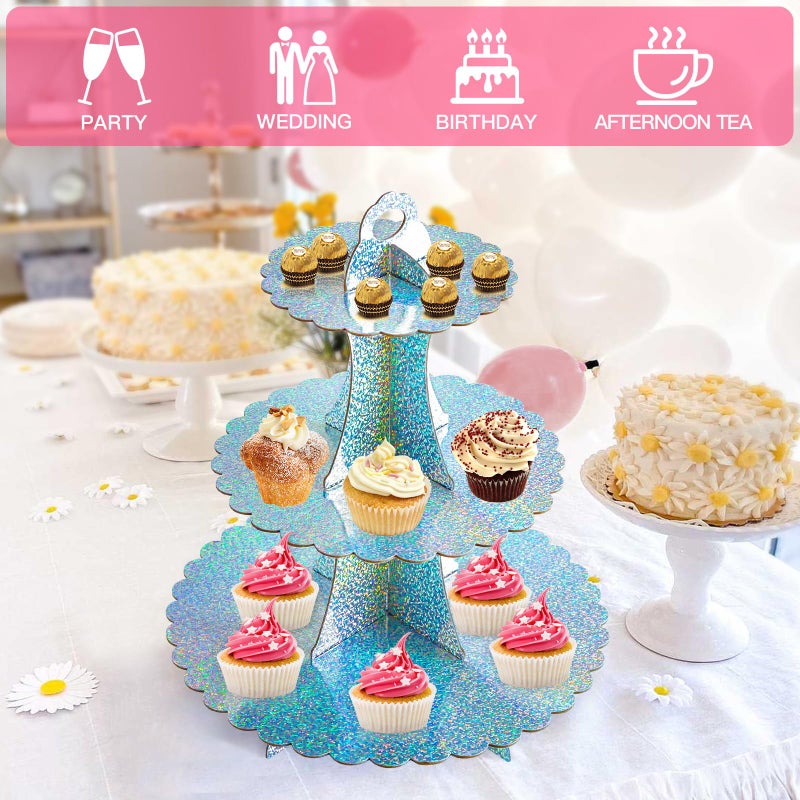Soleebee 3-Tier Cupcake Stand, Cardboard Cupcake Tower, Dessert Cup Cake Stand Tower for Birthday Wedding Party Decoration, Cupcake Tier Stand 1 Set (Glitter AB Color) - Image 5