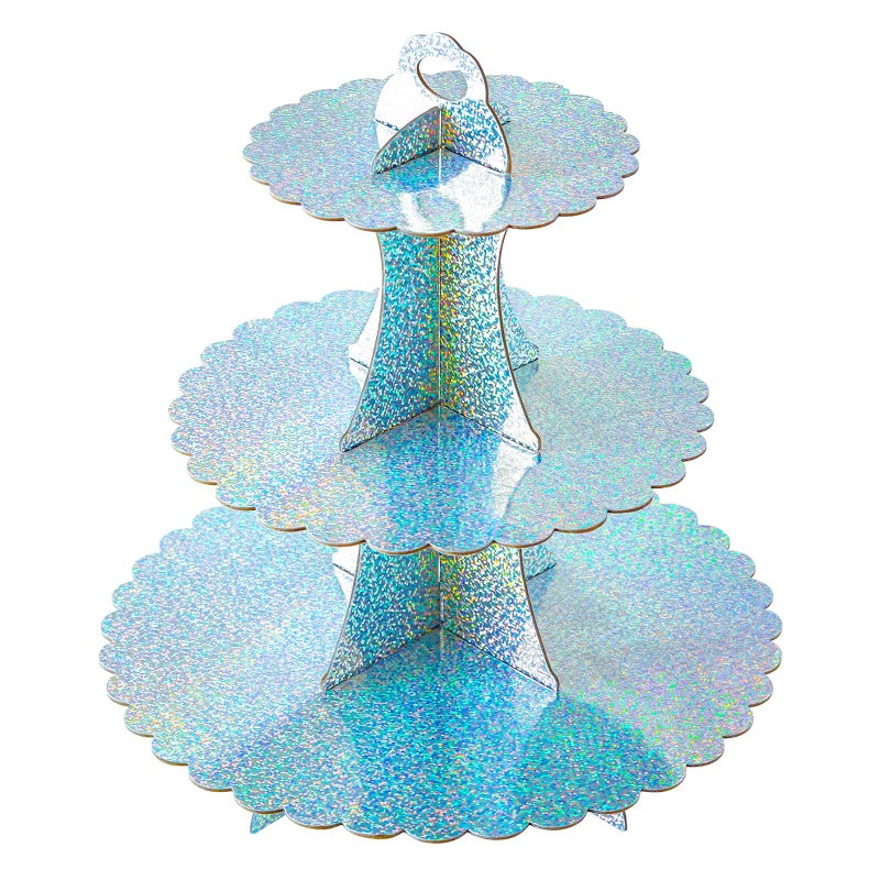 Soleebee 3-Tier Cupcake Stand, Cardboard Cupcake Tower, Dessert Cup Cake Stand Tower for Birthday Wedding Party Decoration, Cupcake Tier Stand 1 Set (Glitter AB Color) - Image 1