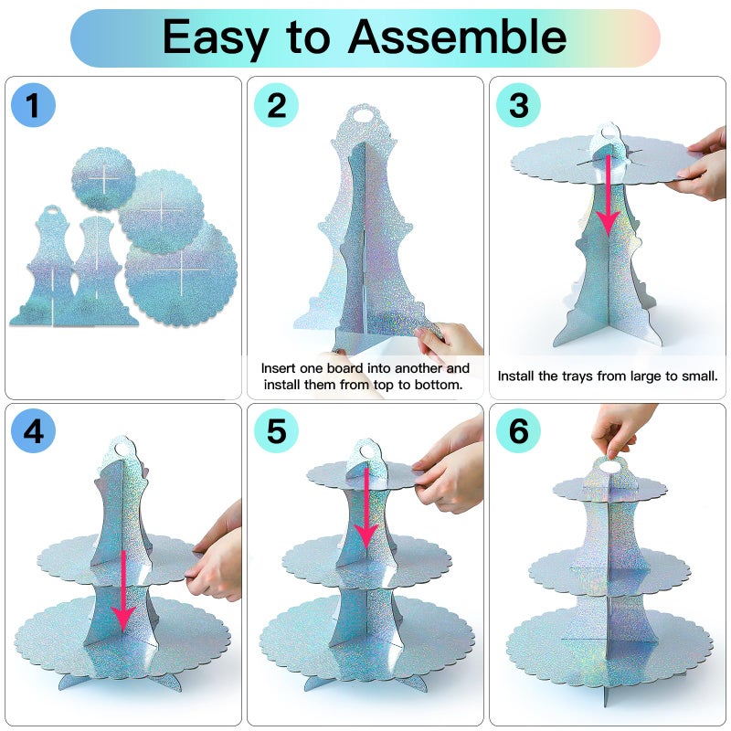 Soleebee 3-Tier Cupcake Stand, Cardboard Cupcake Tower, Dessert Cup Cake Stand Tower for Birthday Wedding Party Decoration, Cupcake Tier Stand 1 Set (Glitter AB Color) - Image 4