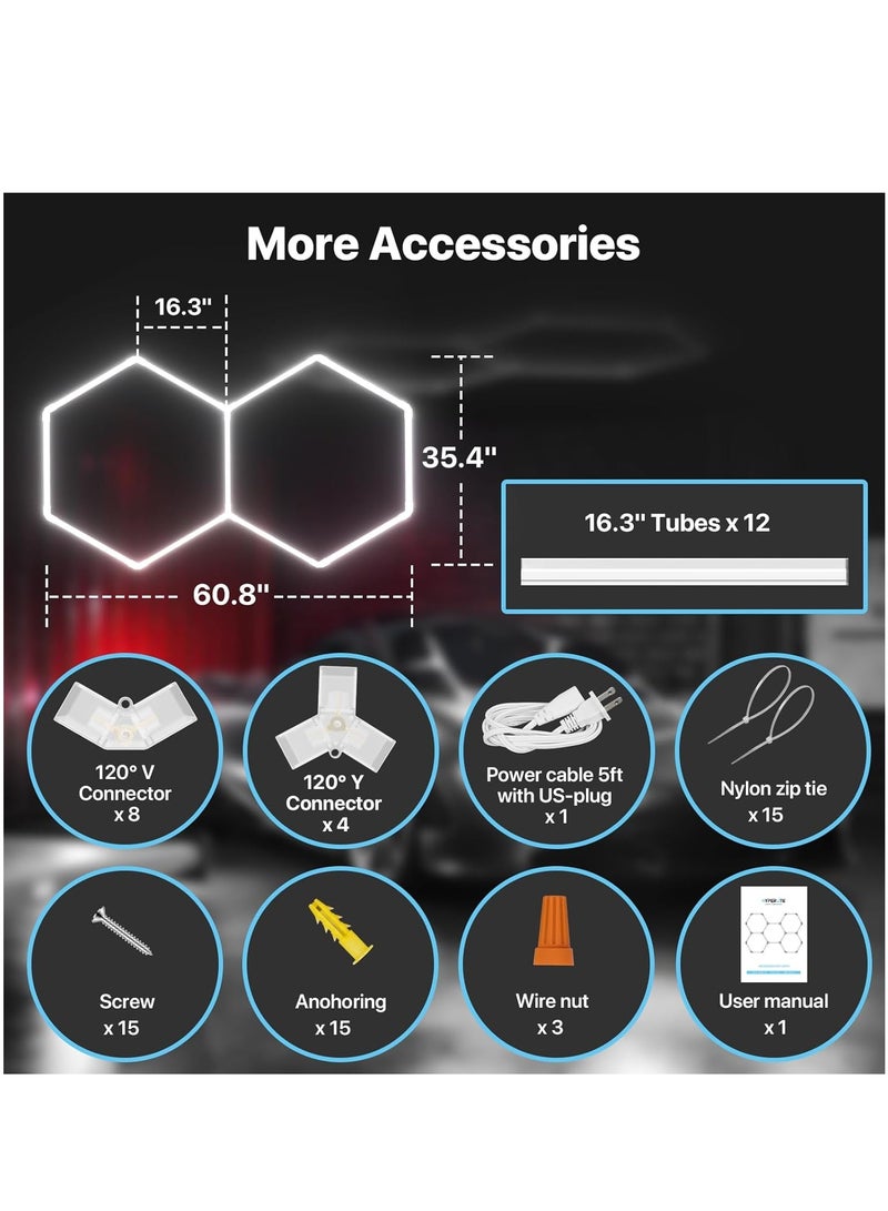 2 Hexagon DIY LED Lights, 6500K Ultra Bright, for Car Detailing, Gym, Workshops, Exhibition Hall, House - Image 5
