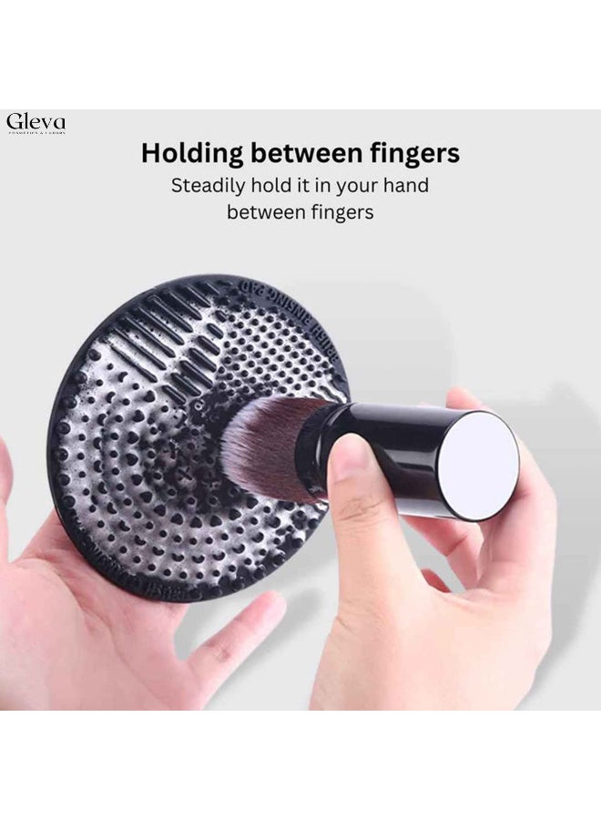 Gleva Portable Washing Tool Cosmetic Brush Cleaner Silicone Makeup Cleaning Brush Scrubber Mat with Suction Cup (Black Round) - Image 5