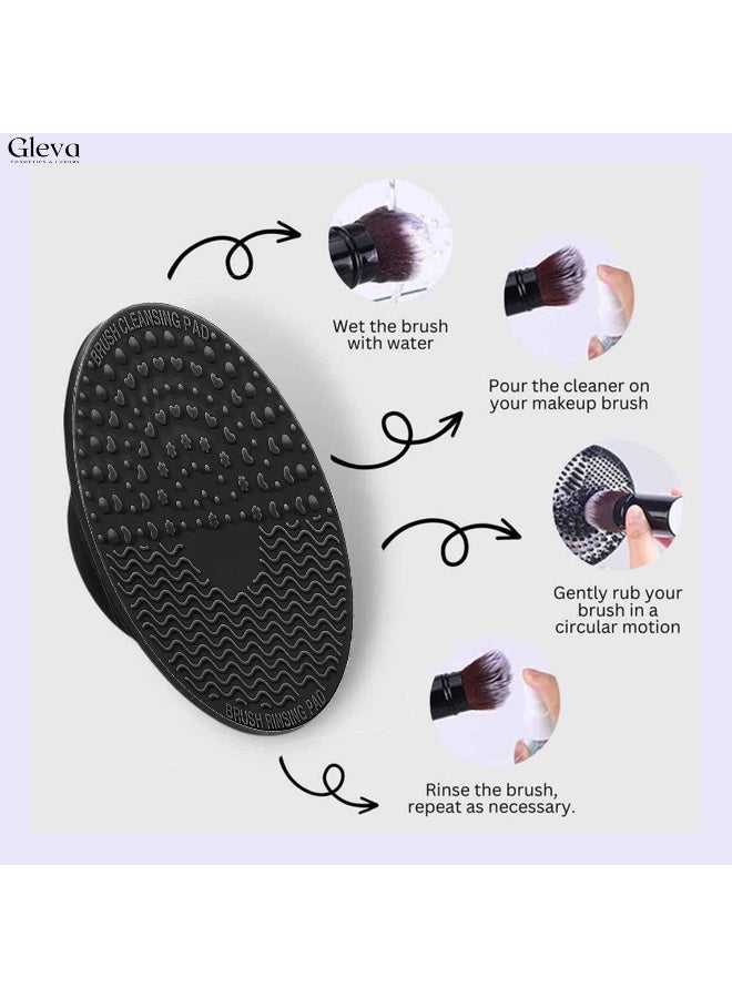 Gleva Portable Washing Tool Cosmetic Brush Cleaner Silicone Makeup Cleaning Brush Scrubber Mat with Suction Cup (Black Round) - Image 3
