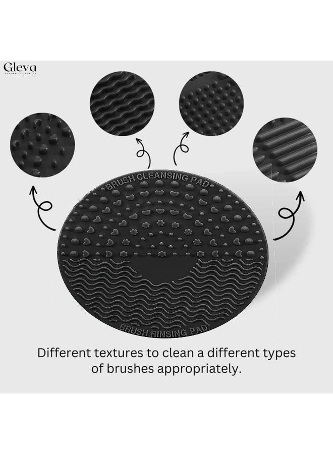 Gleva Portable Washing Tool Cosmetic Brush Cleaner Silicone Makeup Cleaning Brush Scrubber Mat with Suction Cup (Black Round) - Image 2
