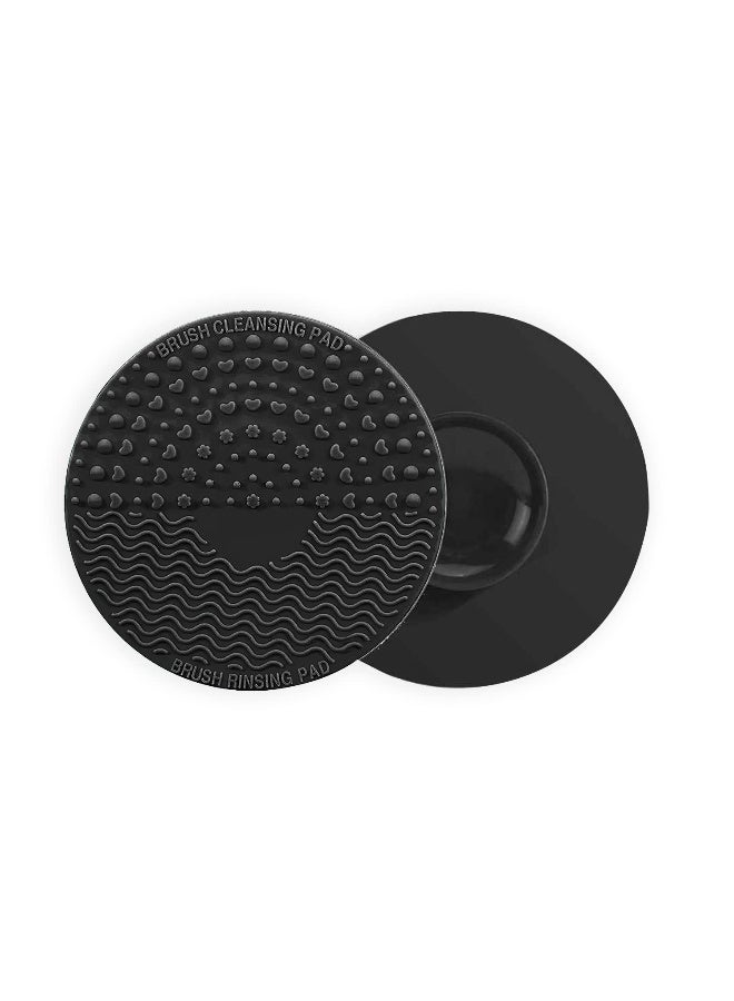 Gleva Portable Washing Tool Cosmetic Brush Cleaner Silicone Makeup Cleaning Brush Scrubber Mat with Suction Cup (Black Round) - Image 1