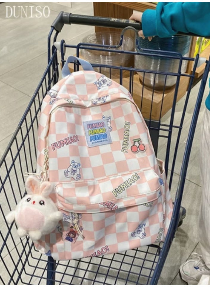 DUNISO Pink - White Checkered Backpack | Bunny Charm, Full of Cuteness - Image 1