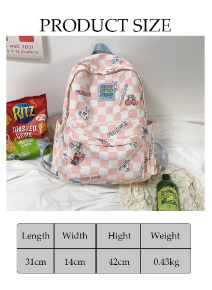 DUNISO Pink - White Checkered Backpack | Bunny Charm, Full of Cuteness - Image 3