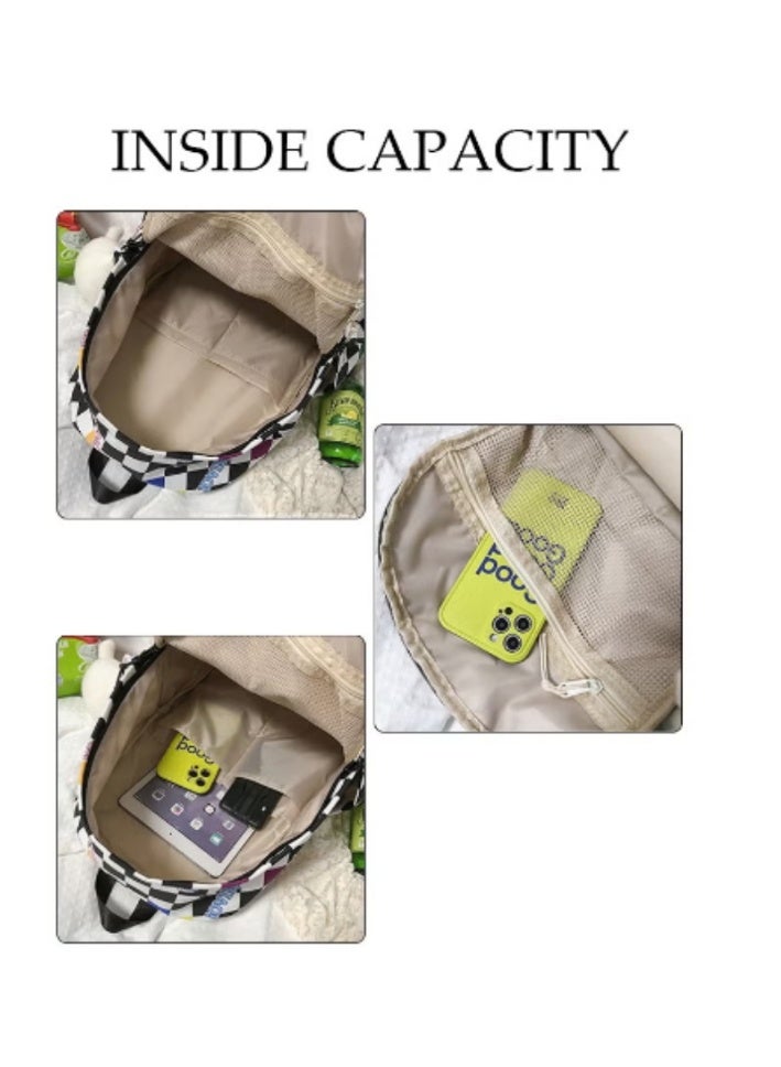 DUNISO Pink - White Checkered Backpack | Bunny Charm, Full of Cuteness - Image 4