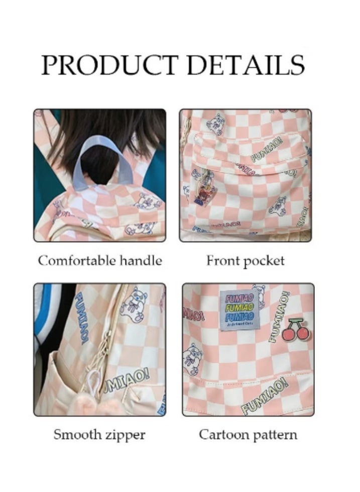 DUNISO Pink - White Checkered Backpack | Bunny Charm, Full of Cuteness - Image 2