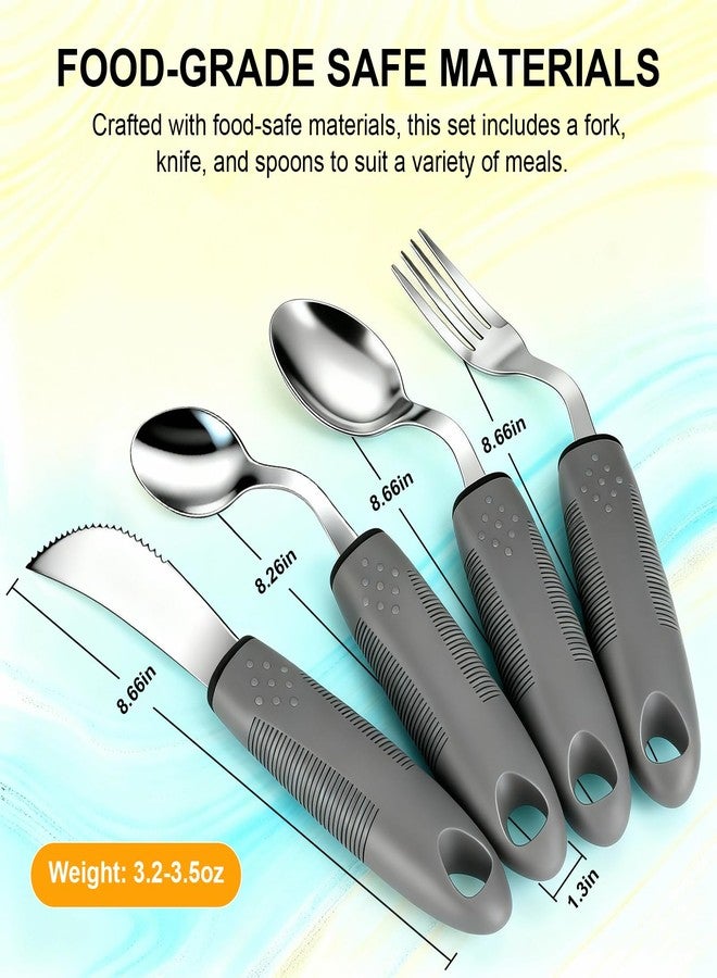 Haiou 4-Piece Adaptive Silverware Set - 42° Angled Utensils for Parkinson's Patients and Elderly with Hand Tremors (Grey-Right-Handed) - Image 2