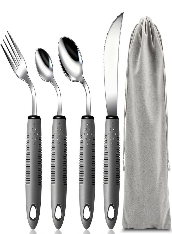 Haiou 4-Piece Adaptive Silverware Set - 42° Angled Utensils for Parkinson's Patients and Elderly with Hand Tremors (Grey-Right-Handed) - Image 1