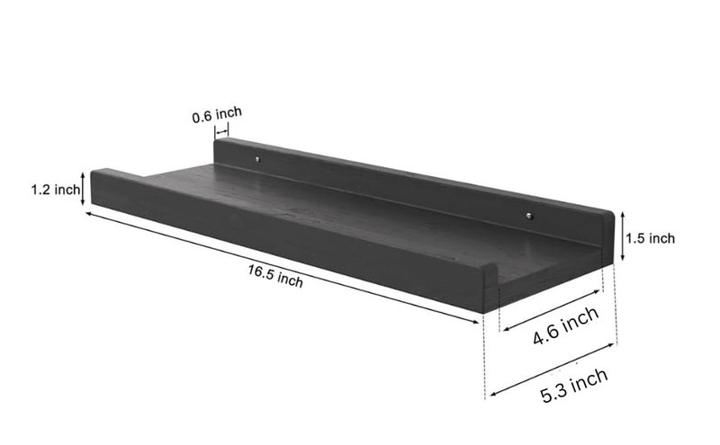 Craftsline Craftsline 17In Wood Floating Black Shelves with Lip Wall Mounted Picture Ledge Shelf Set of 2 Floating Book Shelves for Kids Room Wall Storage Shelves with Guardrail for Living Room Kitchen - Image 3