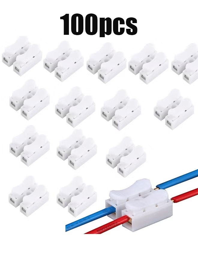 Ailily 100pcs Push Quick Wire Cable Connector, 10A 220V 2 Pin Push-in Spring Loaded Electrical Connectors for Lighting Electrical and Automotive Wiring Electricity - Image 1