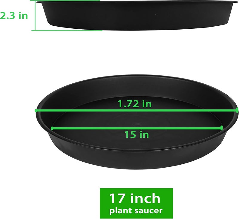 Bleuhome 2 Pack of 16 17 inch Plant Saucer (15 inch Base), 2.3" Depth, Plant Trays for Pots, Plastic Plant Saucers for Indoors, Bird Bath Bowls, Flower Pot Drip Trays for Planter (17", Black) - Image 1
