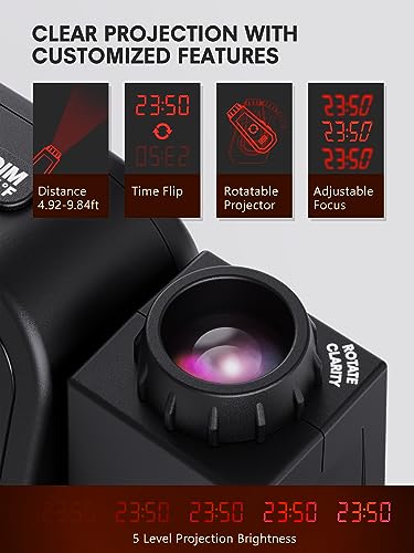 Mesqool Projection Alarm Clock for Bedroom Ceiling, Digital Clock Projector with Weekday/Weekend Mode, Date, Temperature, Humidity, Type-C USB Charger, Night Light, Dual Alarms, DST, Dimmer,12/24H - Image 4
