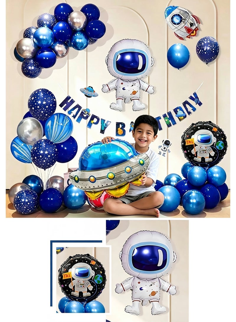 Outer Space Astronaut Birthday Balloon Set, Galaxy Rocket UFO Space Theme Party Decoration, Blue Latex Balloons Arch Kit With Happy Birthday Banner, Kids Boys Birthday Baby Shower Space Party Supplies - Image 4