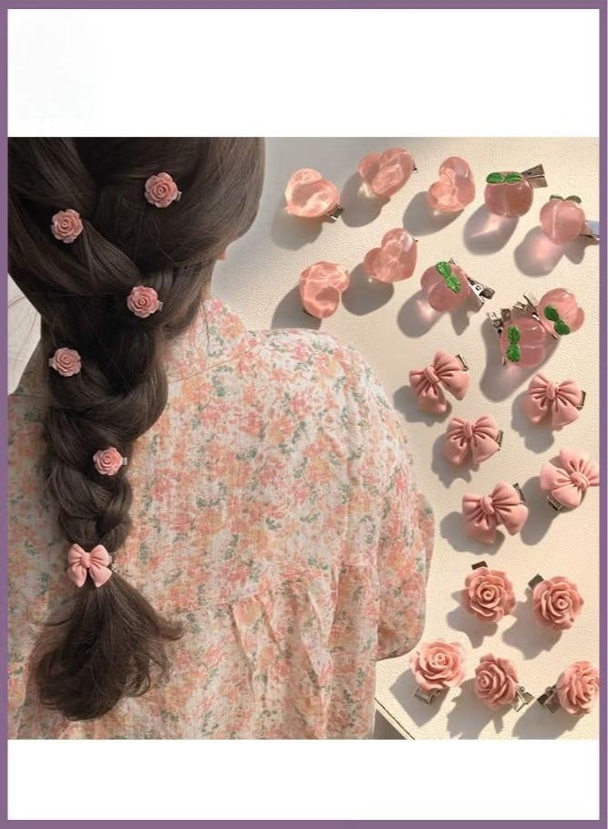 20-Piece Small Hair Clips,Cute Hair Pins Pink Hair Clips,Heart Rose Peach Bow Hair Barrettes Mini Hair Clips for Women girl (Pink) - Image 1