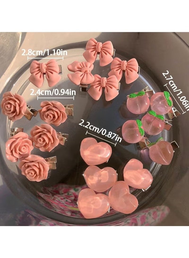 20-Piece Small Hair Clips,Cute Hair Pins Pink Hair Clips,Heart Rose Peach Bow Hair Barrettes Mini Hair Clips for Women girl (Pink) - Image 2