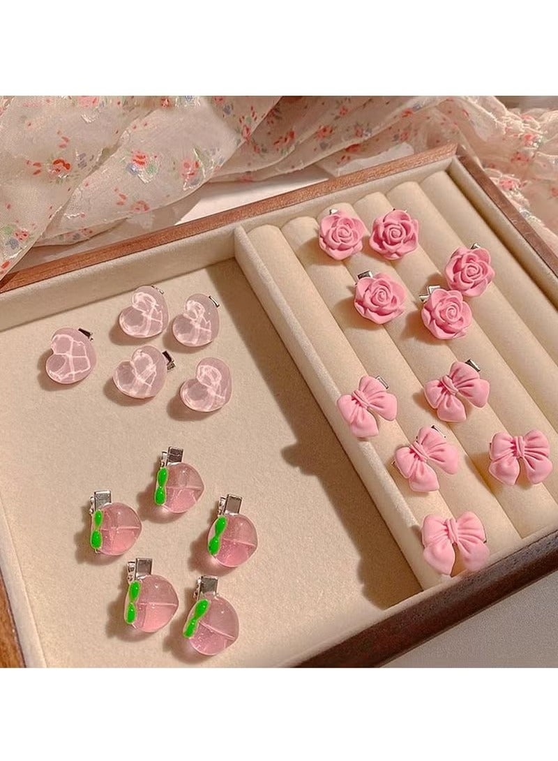 20-Piece Small Hair Clips,Cute Hair Pins Pink Hair Clips,Heart Rose Peach Bow Hair Barrettes Mini Hair Clips for Women girl (Pink) - Image 3