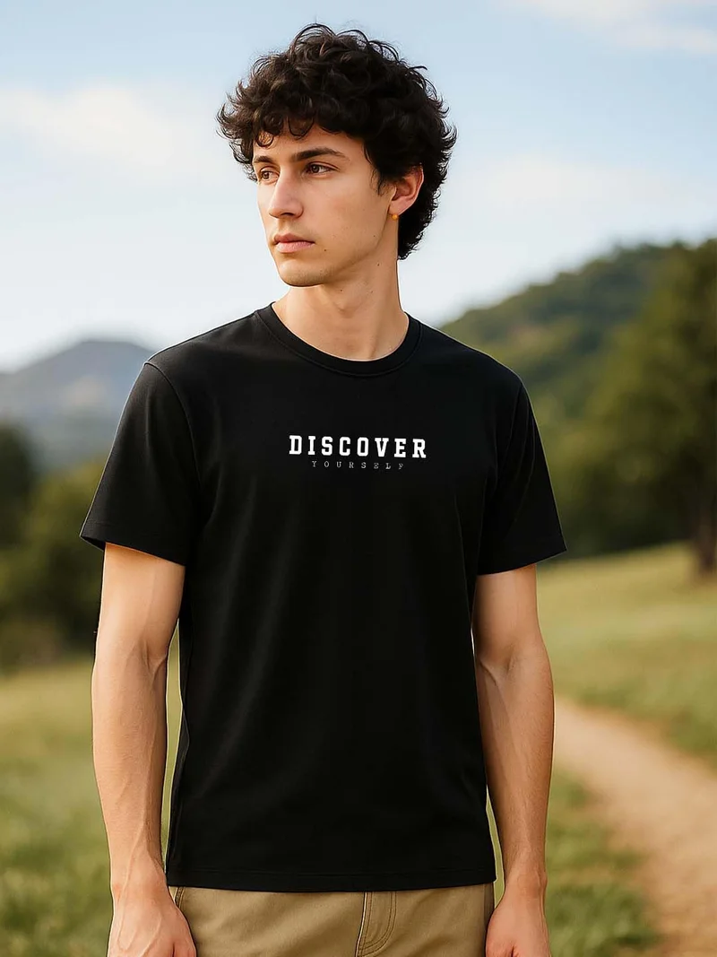 NOBERO Men's Black Cotton Regular Fit T-Shirt