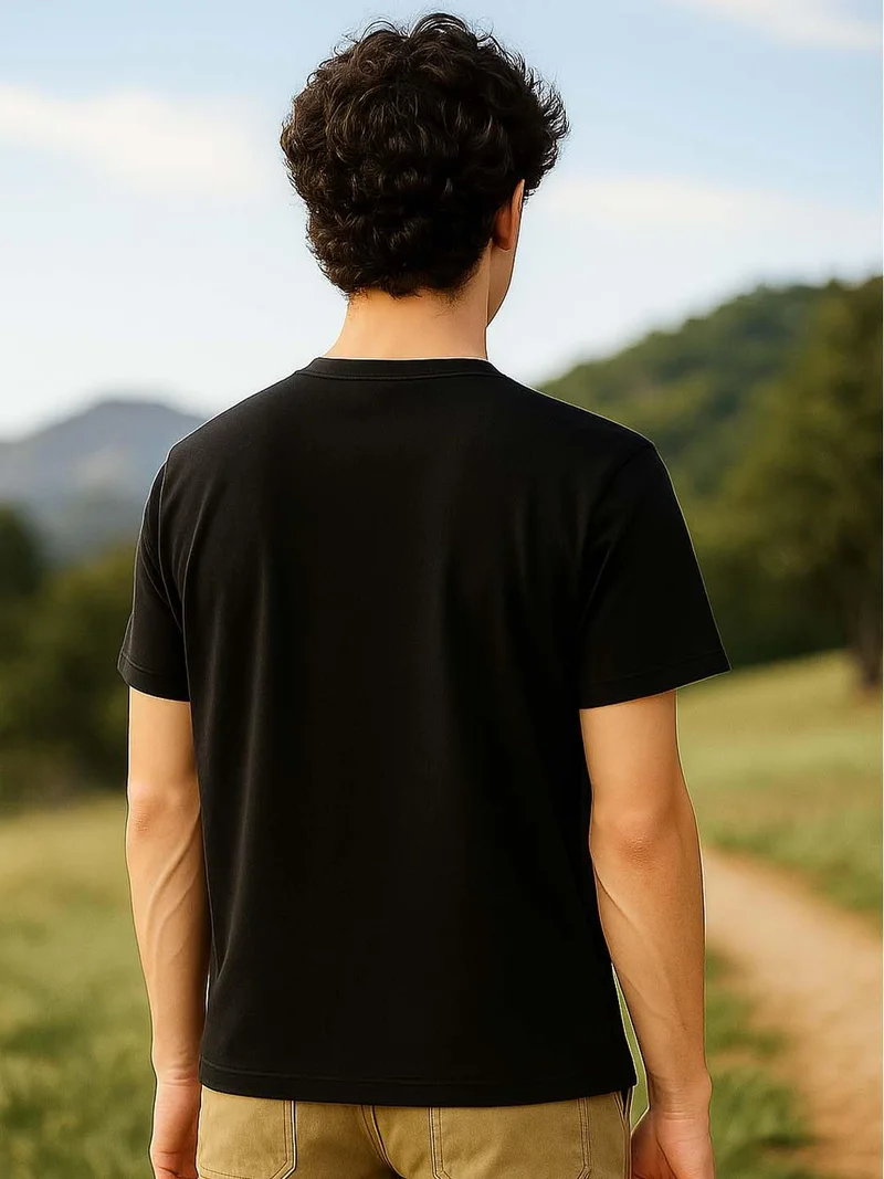 NOBERO Men's Black Cotton Regular Fit T-Shirt