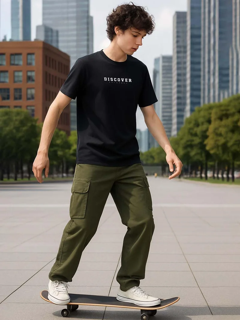 NOBERO Men's Black Cotton Regular Fit T-Shirt