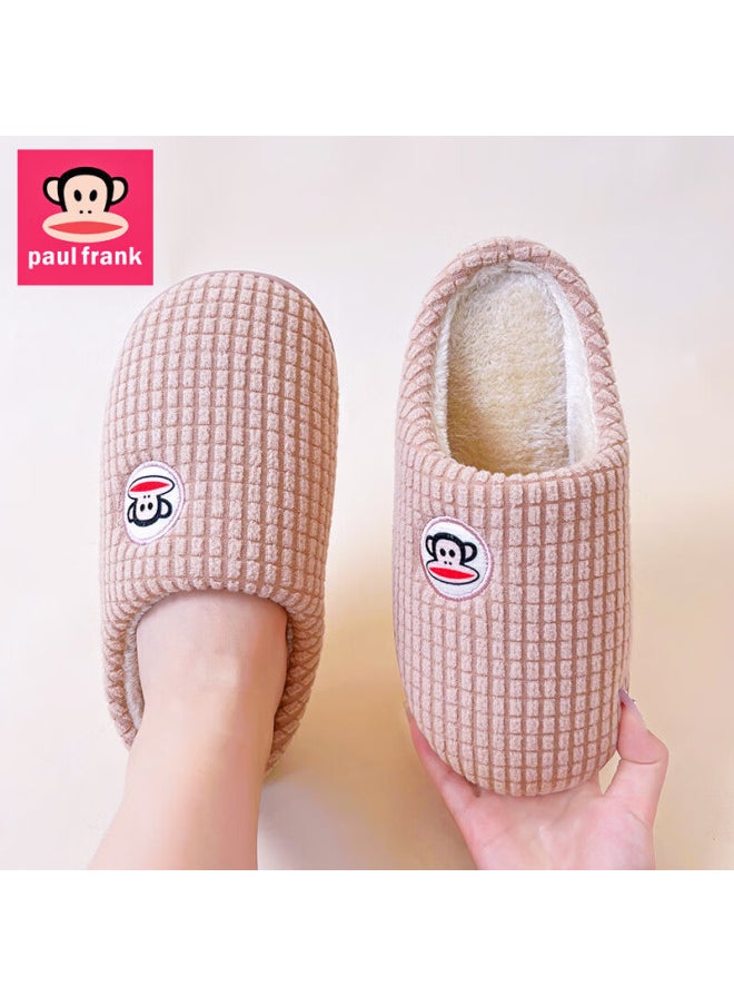 Paulfrank Big-mouth Monkey Cotton Slippers For Women, Autumn And Winter Couple Fashion Home Thick-soled Plush Warm Cotton Shoes For Men, Pf806, Lotus Pink, Size 250