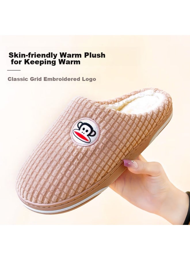 Paulfrank Big-mouth Monkey Cotton Slippers For Women, Autumn And Winter Couple Fashion Home Thick-soled Plush Warm Cotton Shoes For Men, Pf806, Lotus Pink, Size 250