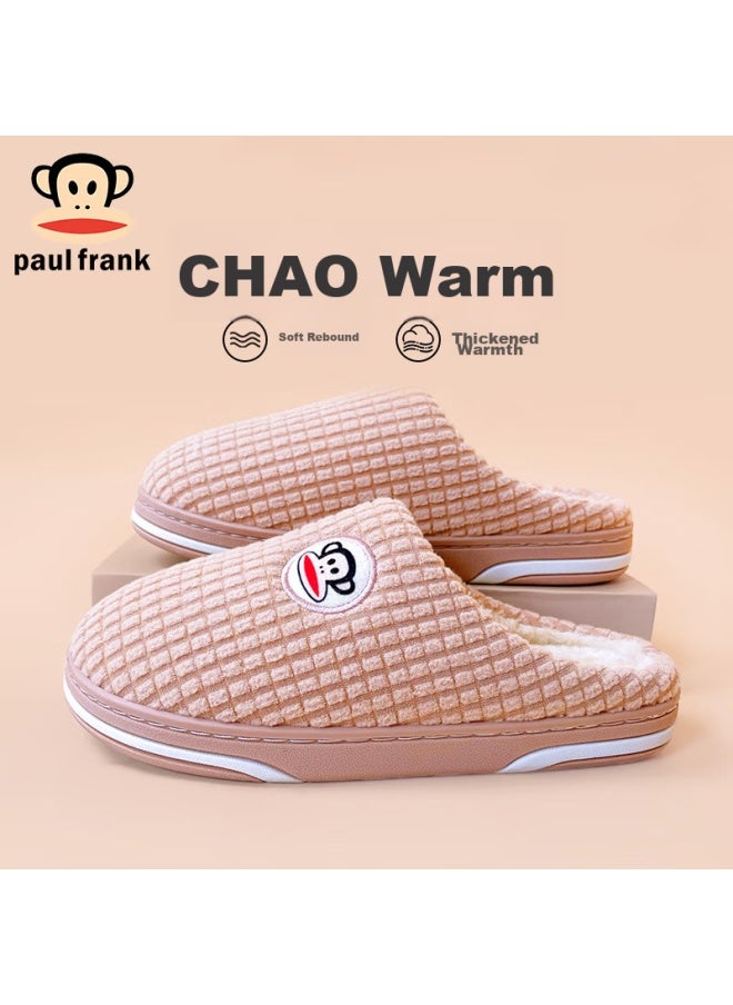 Paulfrank Big-mouth Monkey Cotton Slippers For Women, Autumn And Winter Couple Fashion Home Thick-soled Plush Warm Cotton Shoes For Men, Pf806, Lotus Pink, Size 250
