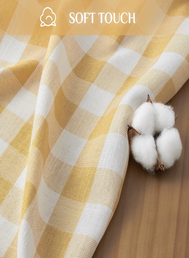 Softalker مفرش طاولة مربع بنقشة مربعات من سوفت توكر، مفرش طاولة خارجي من الكتان والقطن بنقشة مربعات مع شرابة، غطاء طاولة متين مقاوم للتجاعيد بنقشة مربعات الجاموس للمطبخ وغرفة الطعام والحفلات المنزلية - 55 × 55 بوصة، أصفر - Image 3