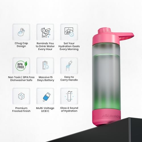 Aquaminder Silicone Smart Water Bottle With Hydration Reminder For Adult & Kids With Easy Grip, Glows & Beep Feature Frosted Water Bottle 770 Ml | Perfect For Gift, Gym,Office & Daily Use (Volga Pink) - Image 2