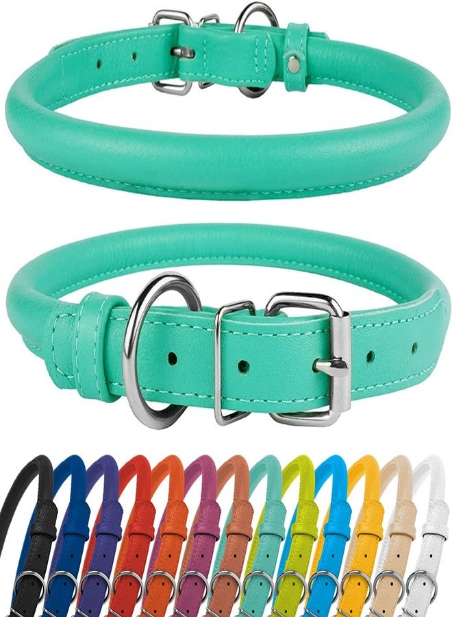 CollarDirect Rolled Leather Dog Collar, Soft Padded Round Puppy Collar, Handmade Genuine Leather Collar Dog Small Large Cat Collars 13 Colors (8-11 Inch, Mint Green Textured) - Image 2