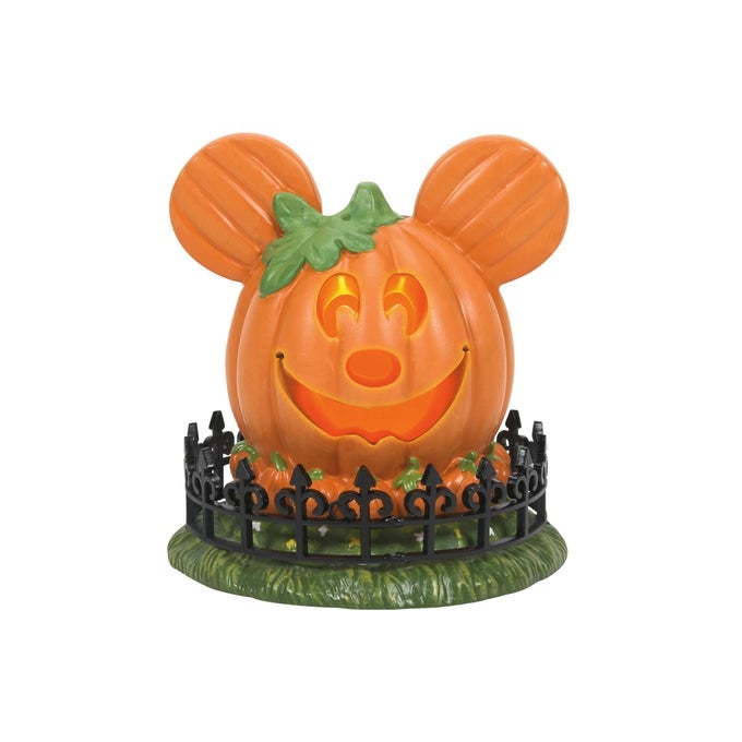 DISNEY VILLAGE HALLOWEEN ACCESSORIES PUMPKINTOWN MICKEY MOUSE TOWN CENTER LIT FIGURINE 4 INCH MULTICOLOR